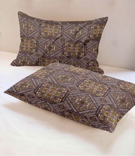 Gracious Walnut Brown Geometric King Size Cotton Bedsheet – Heritage Mosaic Premium Comfort