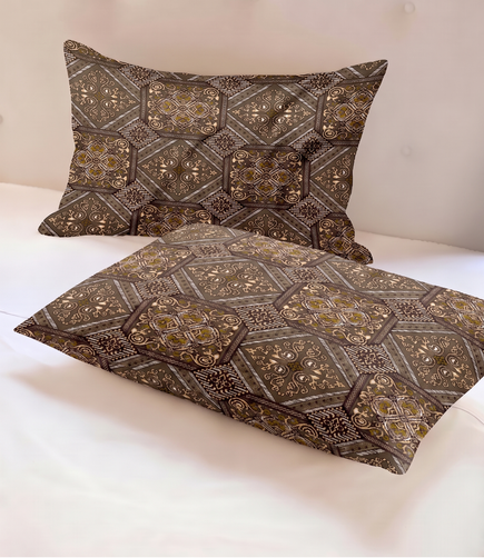 Gracious Taupe Mosaic King Size Cotton Bedsheet – Elegant Geometric Premium Comfort