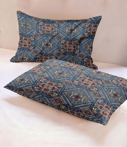 Gracious Royal Blue Mosaic King Size Cotton Bedsheet – Heritage Tile Premium Comfort