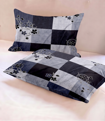 Gracious Navy Blue Checkered King Size Cotton Bedsheet – Contemporary Floral Premium Comfort