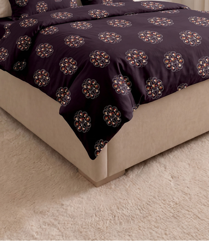 Gracious Midnight Plum Floral King Size Cotton Bedsheet – Elegant Ethnic Motif Collection