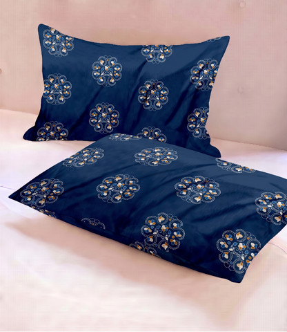 Gracious Royal Blue Floral Medallion King Size Cotton Bedsheet – Elegant Heritage Collection