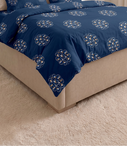 Gracious Royal Blue Floral Medallion King Size Cotton Bedsheet – Elegant Heritage Collection