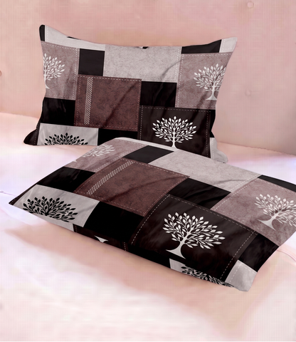 Gracious Mocha Patchwork Tree King Size Cotton Bedsheet – Rustic Elegance Collection