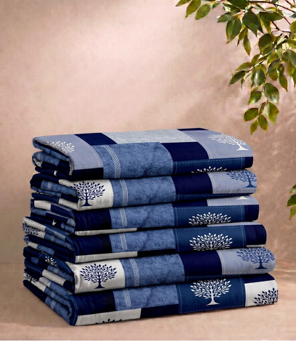 Gracious Royal Blue Patchwork Tree King Size Cotton Bedsheet – Contemporary Heritage Collection
