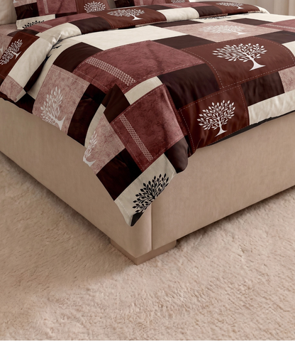 Gracious Rustic Maroon Patchwork Tree King Size Cotton Bedsheet – Heritage Comfort Collection