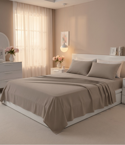 Soft Heaven Khakhi King Size Cotton Bedsheet – Earthy Neutral Bedding