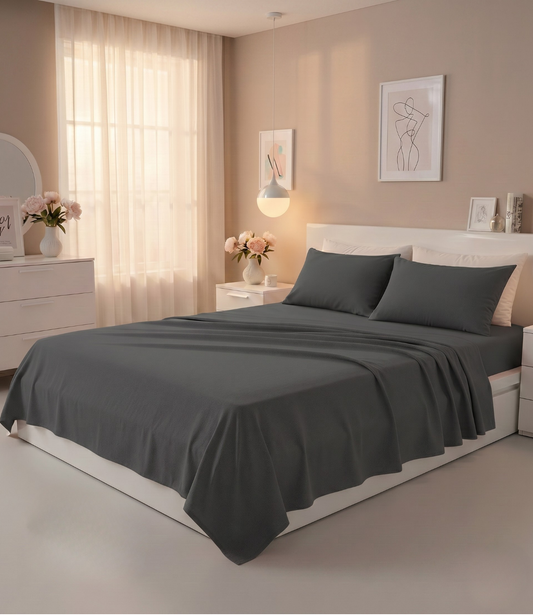 Soft Heaven Charcoal Grey King Size Cotton Bedsheet – Bold Premium Bedding