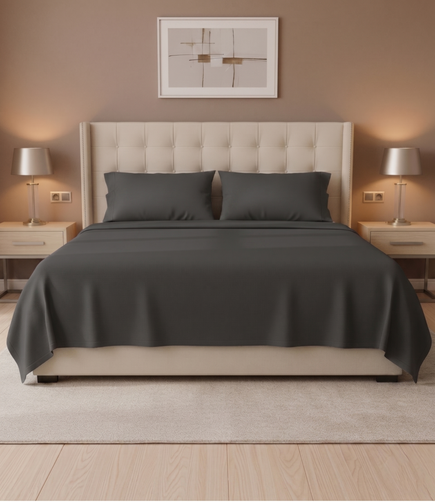 Soft Heaven Charcoal Grey King Size Cotton Bedsheet – Bold Premium Bedding