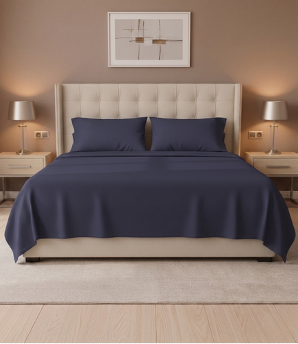 Soft Heaven Navy Blue King Size Cotton Bedsheet – Classic Luxury Bedding