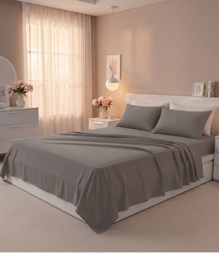 Soft Heaven Dark Grey King Size Cotton Bedsheet – Modern Solid Bedding