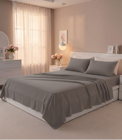 Soft Heaven Dark Grey King Size Cotton Bedsheet – Modern Solid Bedding