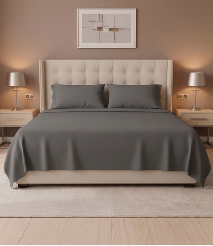 Soft Heaven Dark Grey King Size Cotton Bedsheet – Modern Solid Bedding
