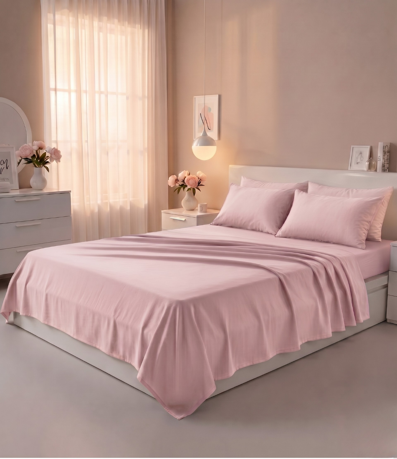 Soft Heaven Cameo Rose King Size Cotton Bedsheet – Elegant Solid Premium Bedding