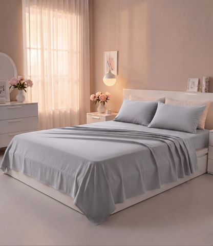 Soft Heaven Silver Grey King Size Cotton Bedsheet – Modern Solid Premium Bedding