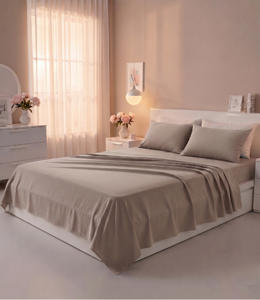 Soft Heaven Mocha King Size Cotton Bedsheet – Earthy Solid Premium Bedding