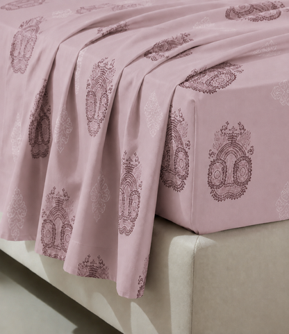 Elite Weave Dusty Rose Medallion King Size Cotton Bedsheet – Elegant Comfort & Timeless Style
