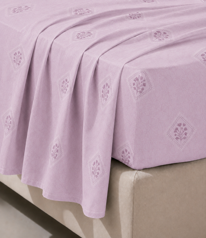 Elite Weave Lavender Floral Diamond King Size Cotton Bedsheet – Subtle Elegance & Everyday Comfort