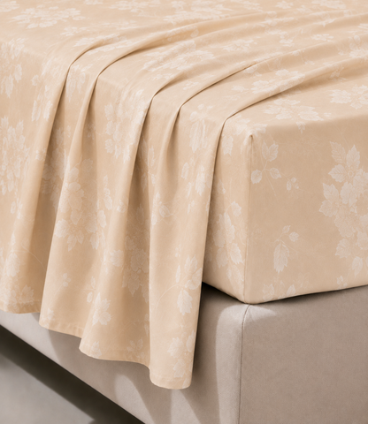 Elite Weave Beige Floral Blossom King Size Cotton Bedsheet – Elegant Charm & Everyday Comfort