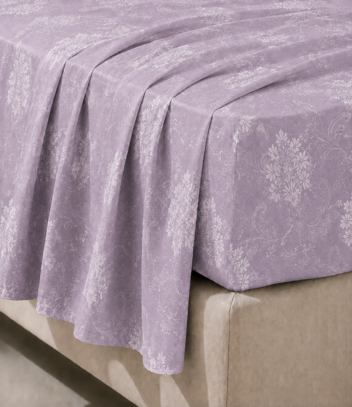 Elite Weave Misty Lilac Floral Vine King Size Cotton Bedsheet – Elegant Comfort & Timeless Charm