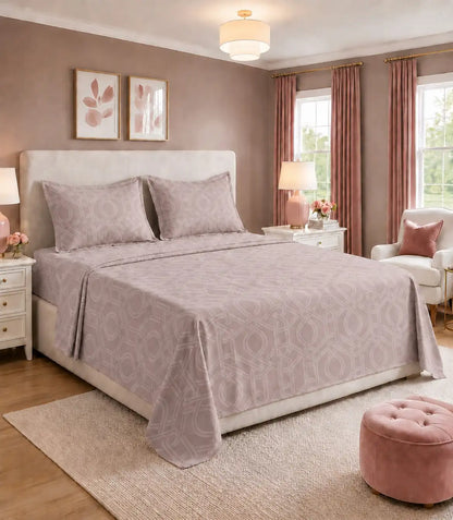Elite Weave Blush Mauve Interwoven Geometric King Size Cotton Bedsheet – Modern Elegance & Everyday Comfort