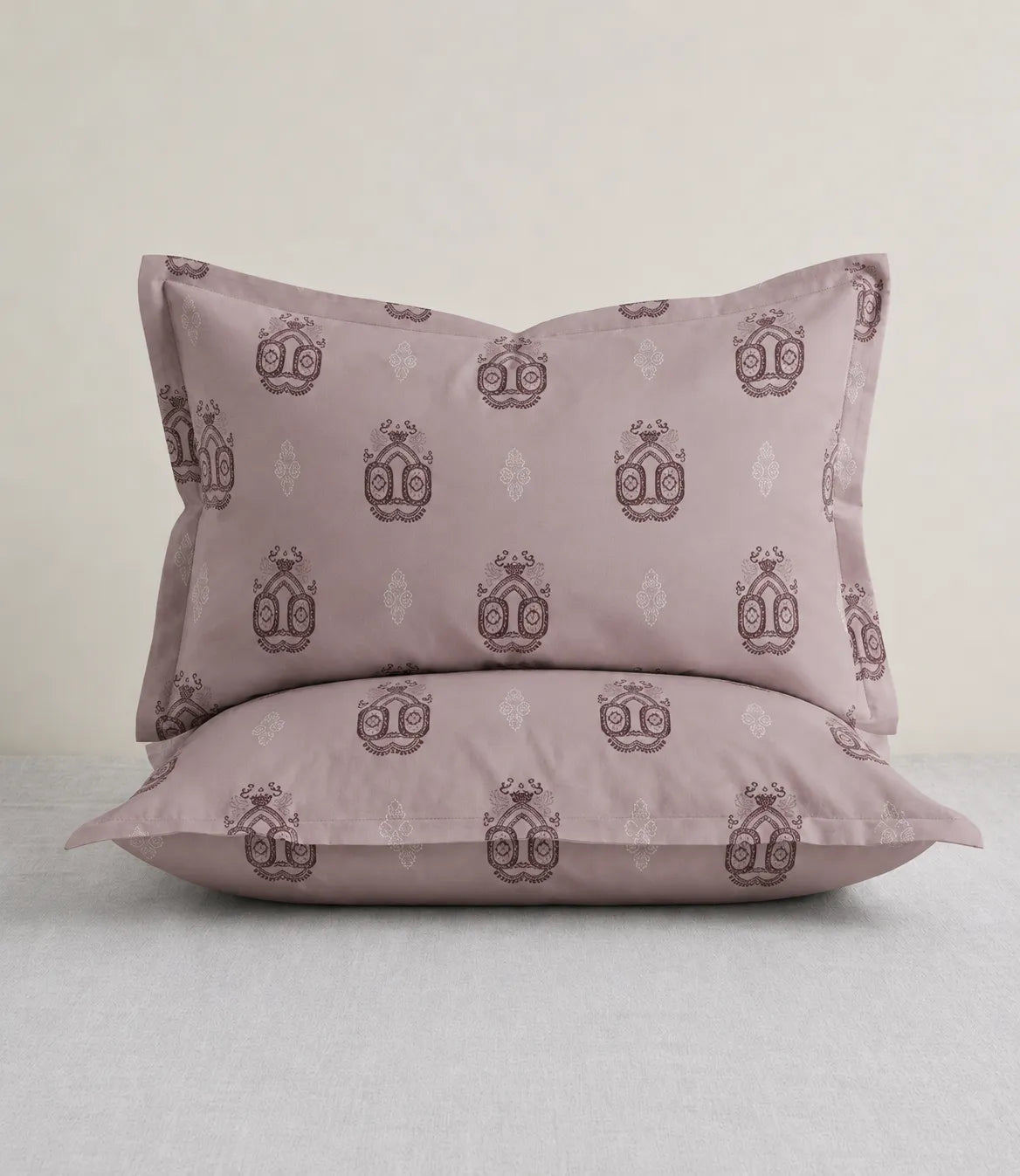 King size dusty rose cotton pillow cover featuring a detailed medallion print on soft breathable fabric, designed to complement the matching bedsheet set.