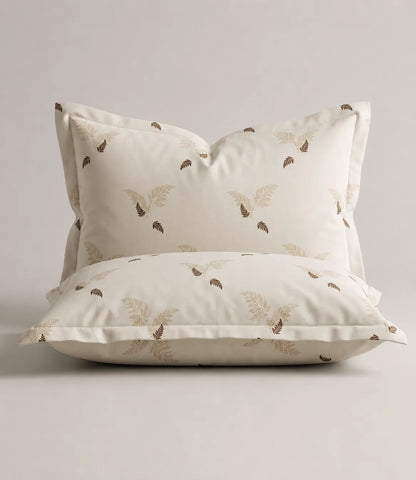 King Size matching pillow covers with beige botanical leaf print, crafted from soft breathable fabric for a coordinated bedding look.