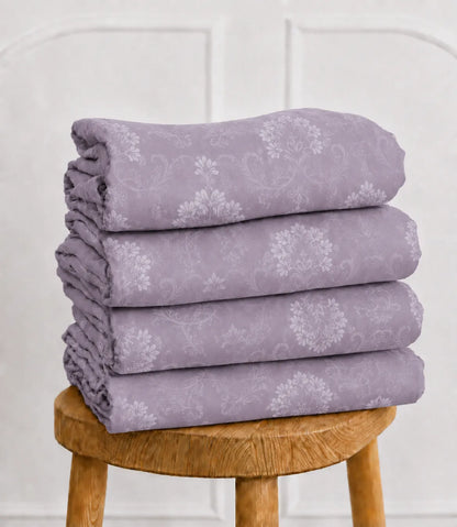 Folded King Size Lavender Floral Vine Cotton Bedsheet Showcasing Soft Fabric and Delicate Floral Print