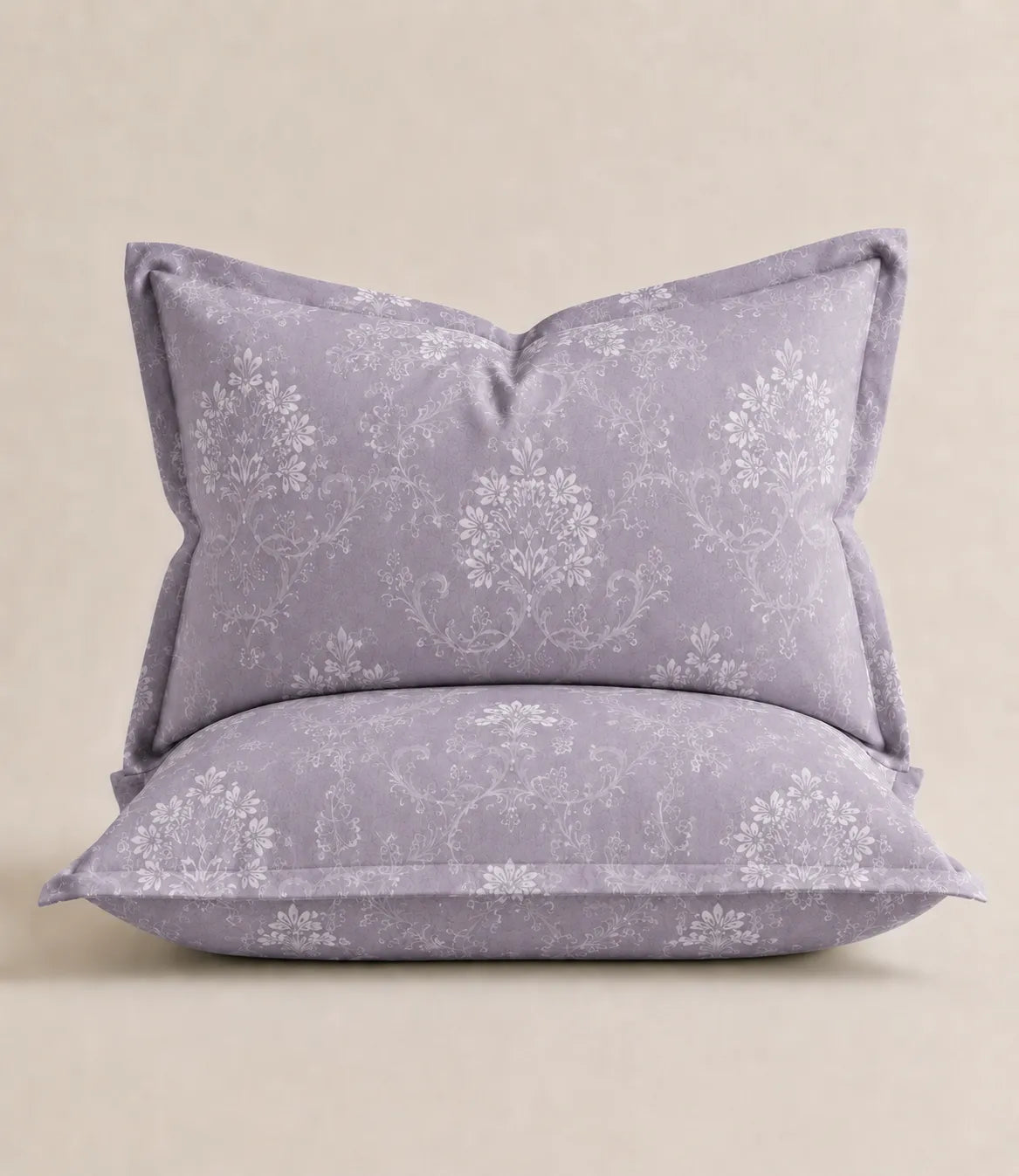 Matching Lavender Floral Vine King Size Cotton Pillow Covers with Elegant White Floral Pattern