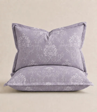 Matching Lavender Floral Vine King Size Cotton Pillow Covers with Elegant White Floral Pattern