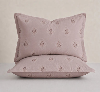 Matching Rose Mist cotton pillow covers with elegant geometric floral print for king size bedsheet set.