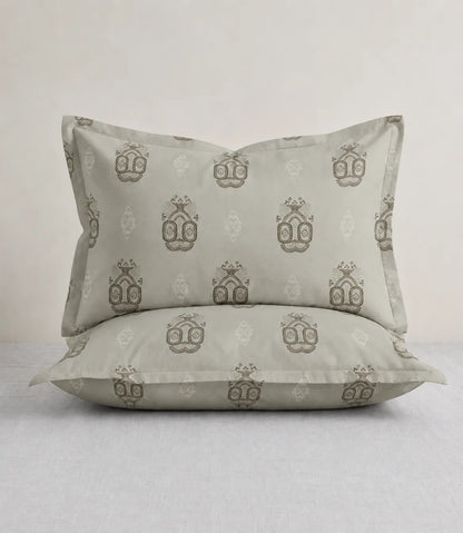 Matching King Size sage green cotton pillow cover with elegant medallion print from the Elite Weave bedsheet set.