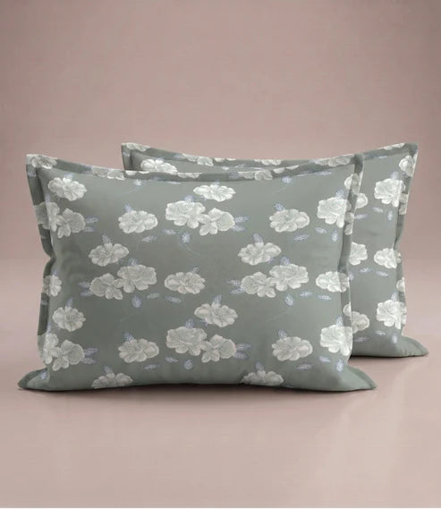 Feel Good Queen Size Pure Cotton Bedsheet – Sage Blossom Design | Refreshing Floral Cotton Comfort