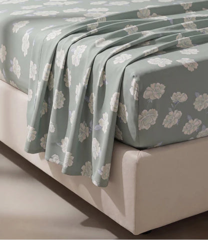Feel Good Queen Size Pure Cotton Bedsheet – Sage Blossom Design | Refreshing Floral Cotton Comfort