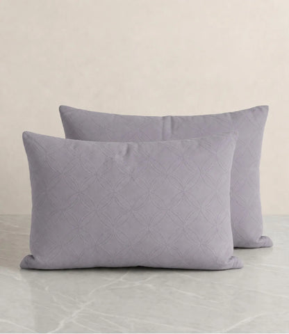 Matching 100% pure cotton silver grey geometric pillow covers featuring a subtle circular pattern, breathable fabric, premium stitching, and soft everyday comfort.