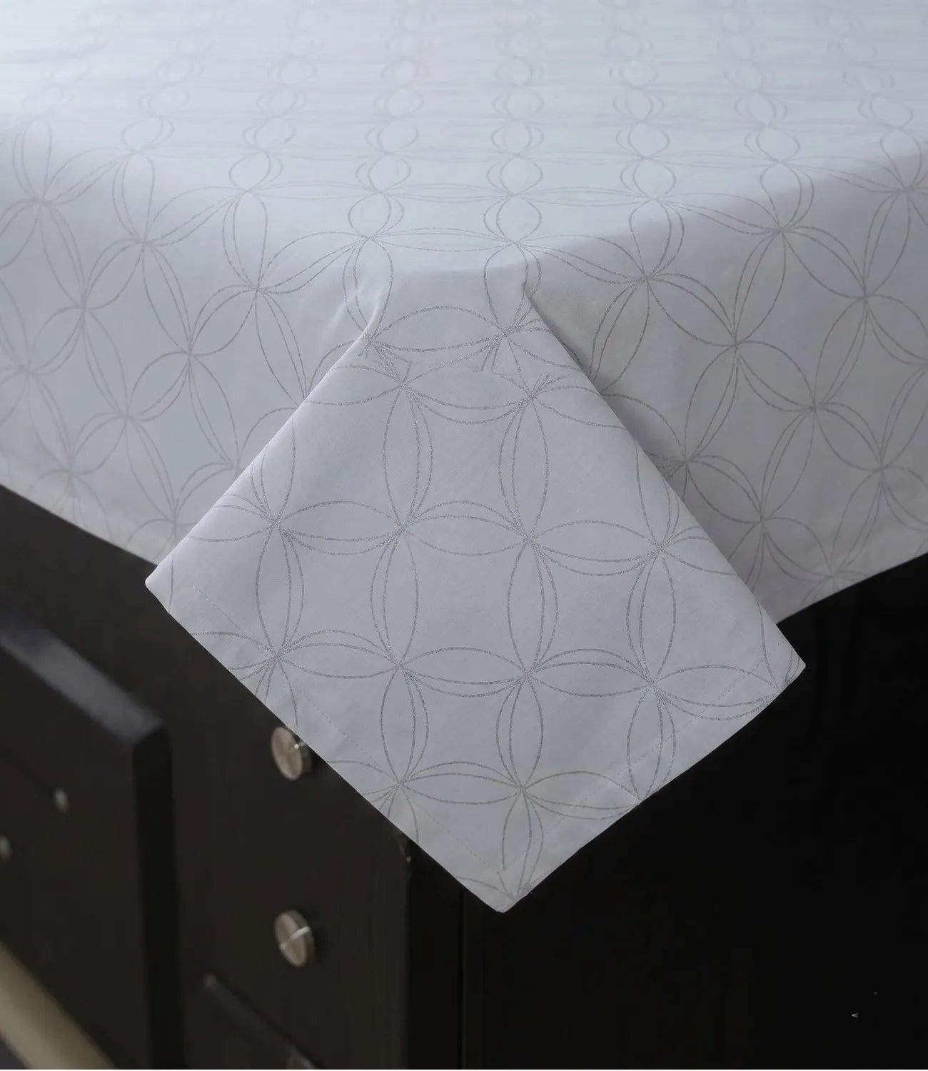 Matching 100% pure cotton slate blue geometric pillow covers featuring a subtle circular pattern, breathable fabric, premium stitching, and soft everyday comfort.