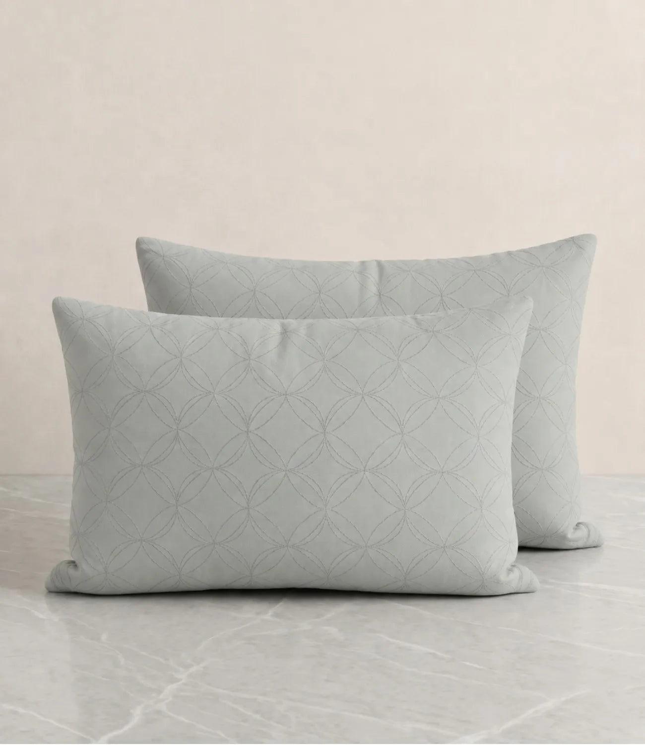 Matching 100% pure cotton tea green geometric pillow covers featuring a subtle circular pattern, breathable fabric, premium stitching, and soft everyday comfort.