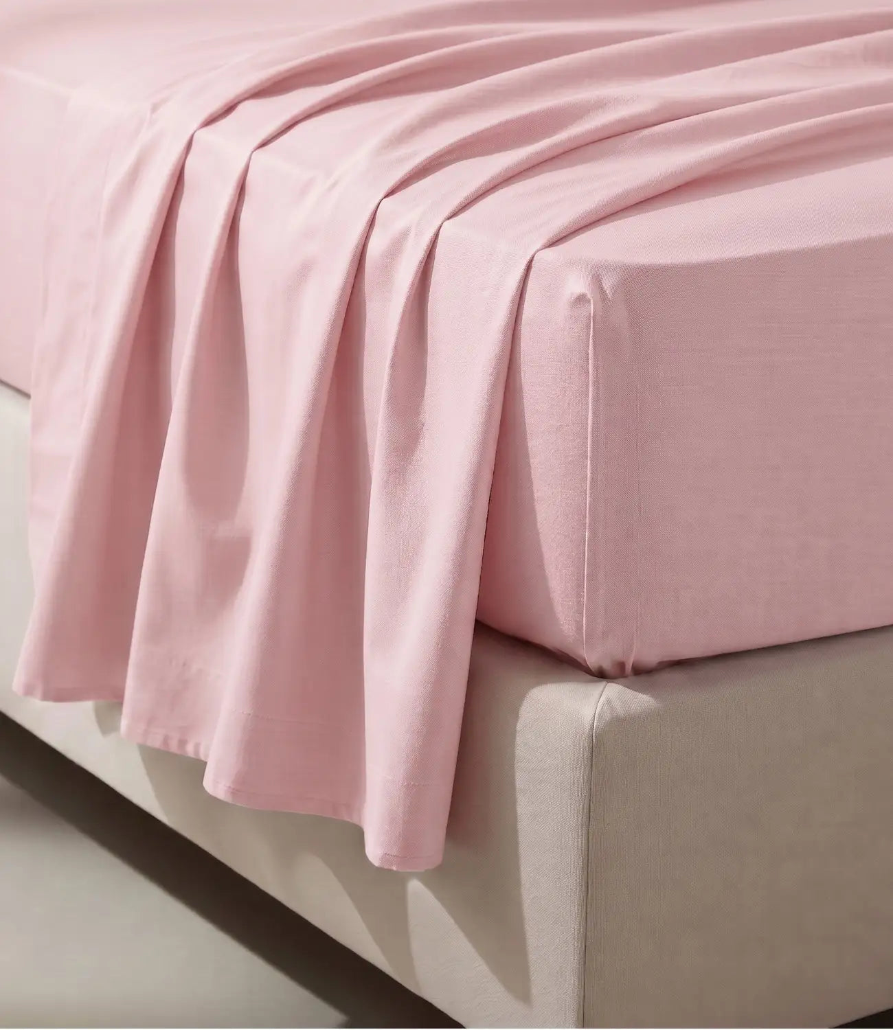 Close-up of Soft Heaven Cameo Rose king size cotton bedsheet highlighting soft fabric, smooth texture, and elegant drape.
