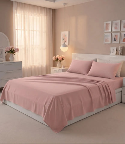 Soft Heaven Dusty Rose King Size Cotton Bedsheet Set with Pillow Covers on Modern Bed in Elegant Bedroom