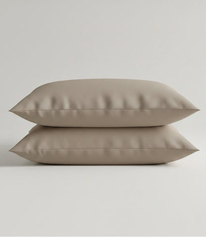 Set of two taupe cotton pillow covers with a soft breathable fabric for king size bedding