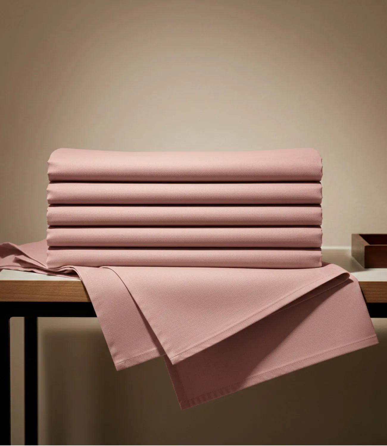 Folded Soft Heaven rose gold king size cotton bedsheet highlighting premium quality fabric, durable stitching, and a soft breathable texture for everyday comfort.