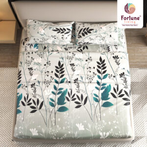 Cozy Cotton Floral Bedsheet Set – Aqua Leafy Bliss