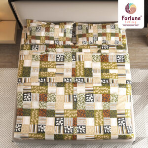 Fortune Living 100% Premium Cotton Bed Sheet Set – Earthy Patchwork Design