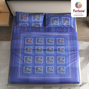 Fortune Living Cozy Cotton Blue Printed Bedsheet Set – 100% Premium Cotton