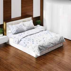 White and Blue Floral Cotton Bedsheet Set – King Size