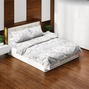 Elegant Floral White and Pink Cotton Bedsheet Set – King Size
