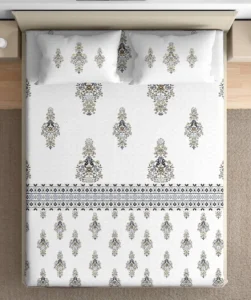 Heritage 100% pure cotton bedsheet in bedroom setting