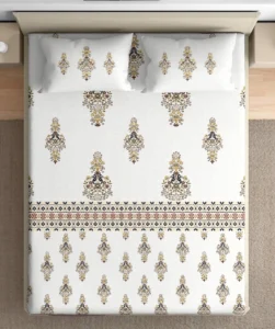 Heritage 100% pure cotton bedsheet in bedroom setting