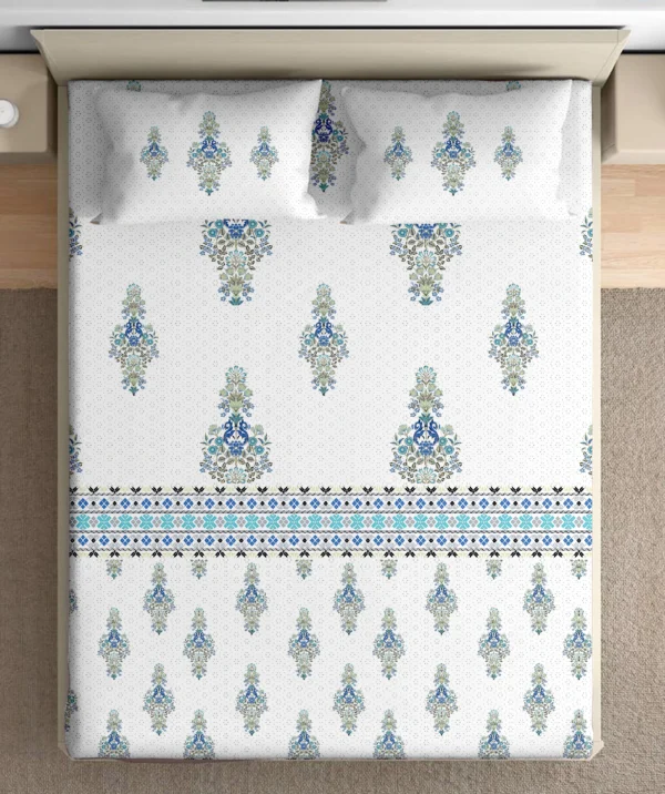 Heritage 100% pure cotton bedsheet in bedroom setting